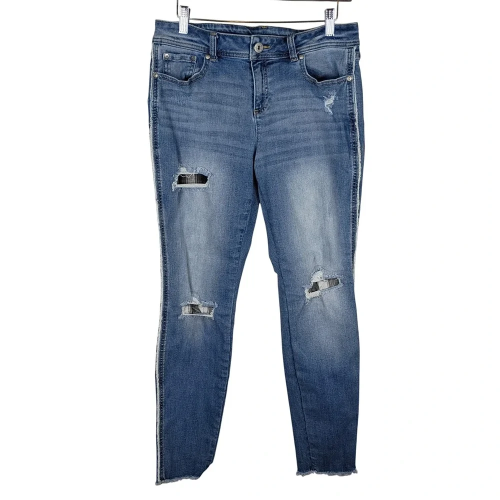 INC International Concepts Womens 10 Skinny Leg Distressed Patch Jeans Blue